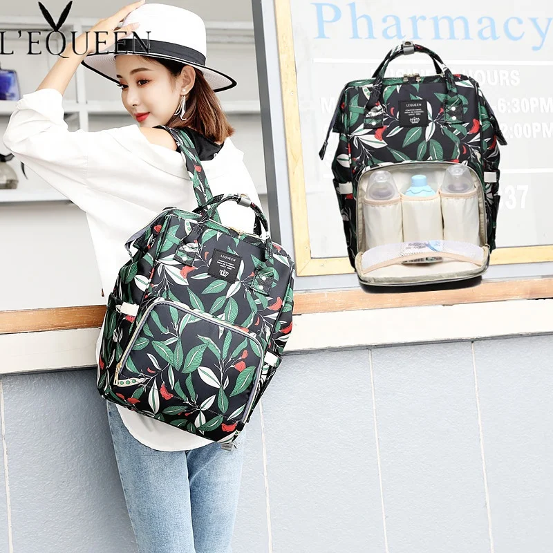 

2021 brand fashion durable leaf print maternity bags for mother baby nappy handbag diaper bags in yiwu, Customized colors