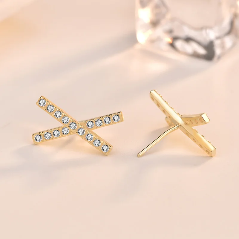 

Original Design Fashion 925 Sterling Silver Geometric Cross Earring Jewelry for Women Present Christmas Valentine's Day Gift, Gold
