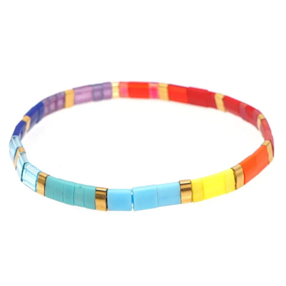 

Personalized All-match Stacking Bohemian Fashion Rainbow Tila Small Bead Handmade Mens Jewelry Bracelet