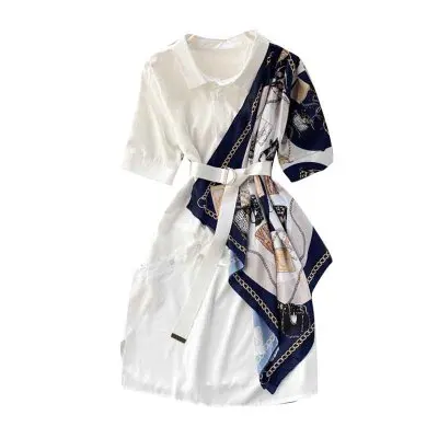

A404 Latest Design Women Fashion Satin Floral Printed Shirt Dress