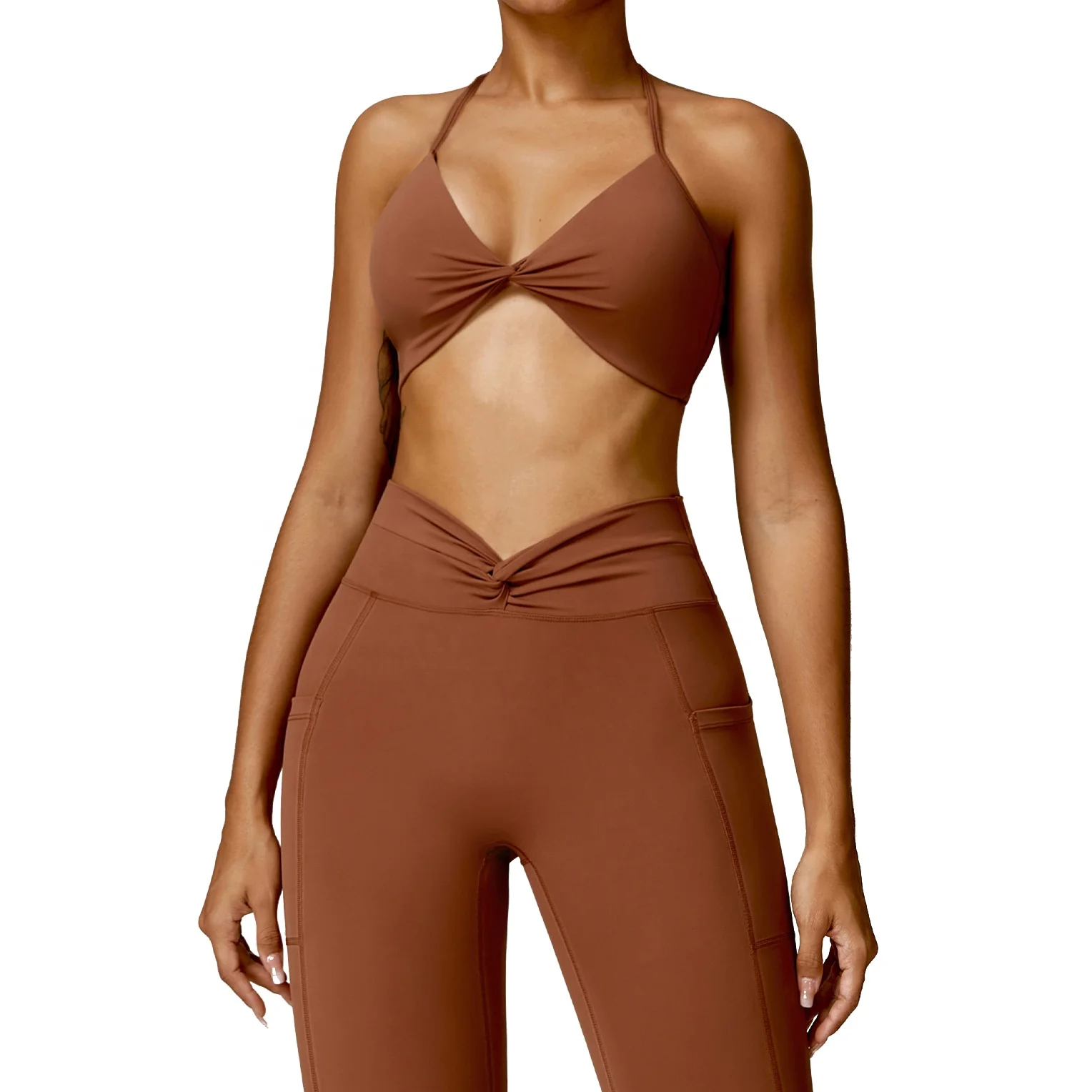 

Women Quick Dry Sport Compression Twist V Cut Halter Neck Yoga Wear