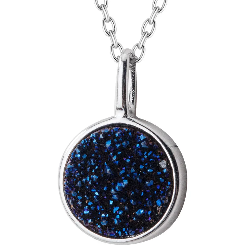 

Women Jewelry Fashion Blue Stone Round Pendant Sterling Silver Necklaces