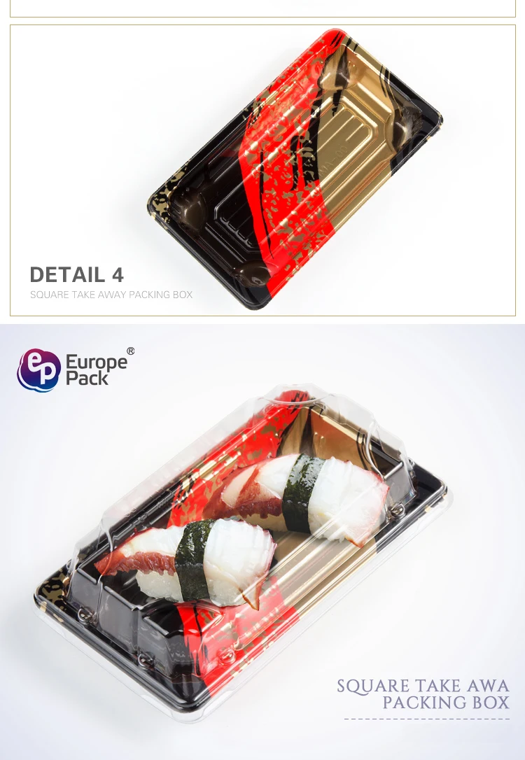 Eco-friendly disposable plastic square sushi tary for salmon