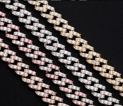 

8mm 14K Gold Plated Miami Ice Zircon Cuban Link Chains Fashion Rhombus CZ Diamond Women Hip Hop Jewelry Necklace