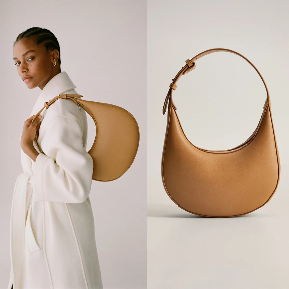 

2021 hot style solid color pu leather bolsos luxury handbag classic ladies designer bag simpale women half moon bag, 2 colors