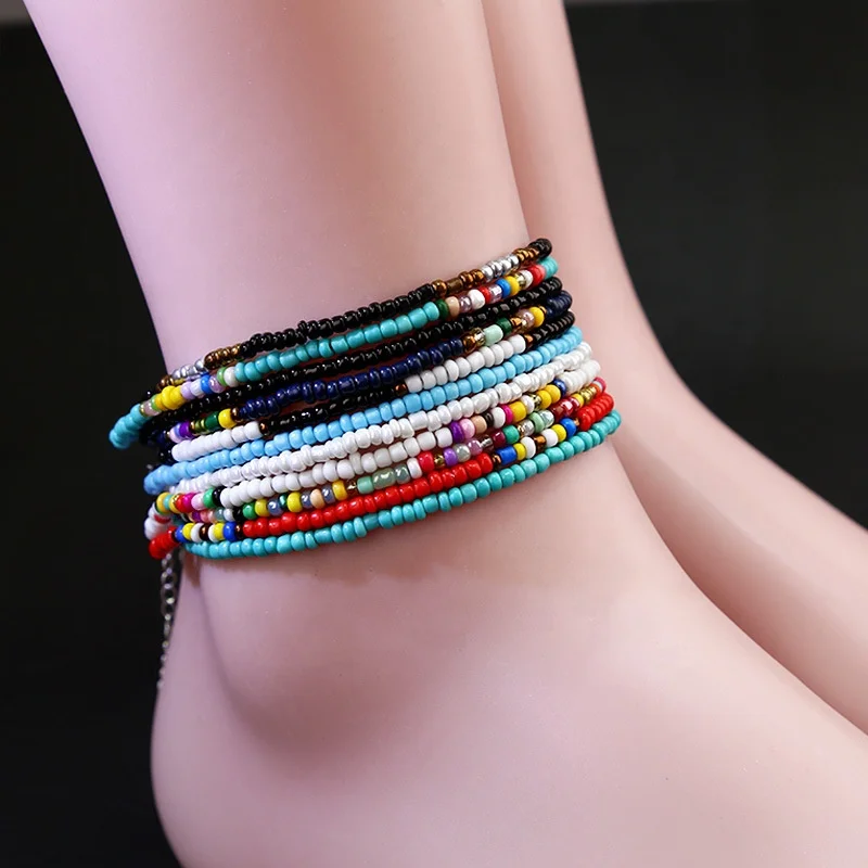 

Beach fashion jewelry for women colorful glass seed beads charm anklet bracelets girl gift boho stacking y2k beaded anklets