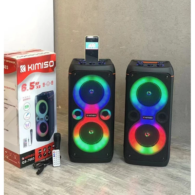 

QS-7603 Latest Boombox KIMISO Double 6.5 Inch Speaker Small Multi Function Speaker With Ring Colorful Lights