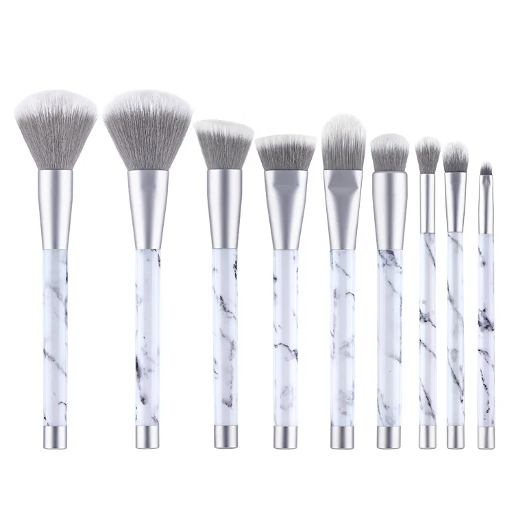 

HZM 9Pcs Custom White Sliver Marble makeup brush set kit private label magnetic Face Eye makeup brushes organizers, White, black