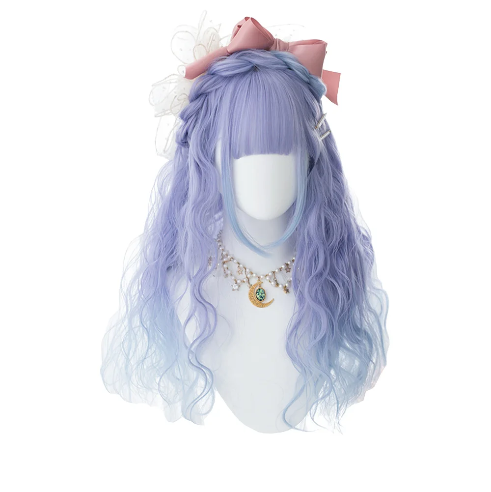 

Makeup Party Synthetic Dream Blue Pink Long Wavy Hair Wig Lolita Sweet Grooming Face Harajuku Cosplay Party Wigs, Pic showed