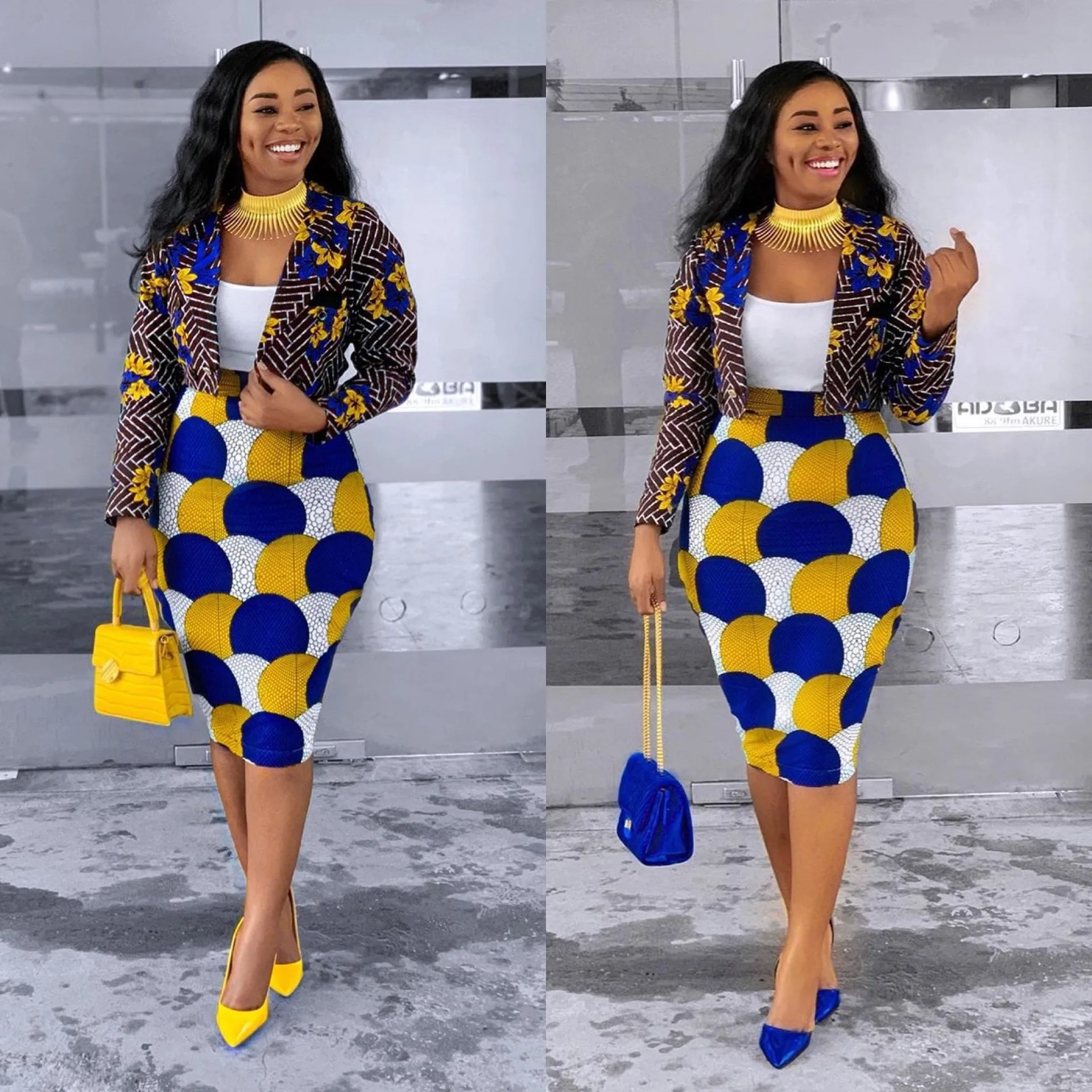 

Women's fashion blazer skirt suit Africa two-piece suit