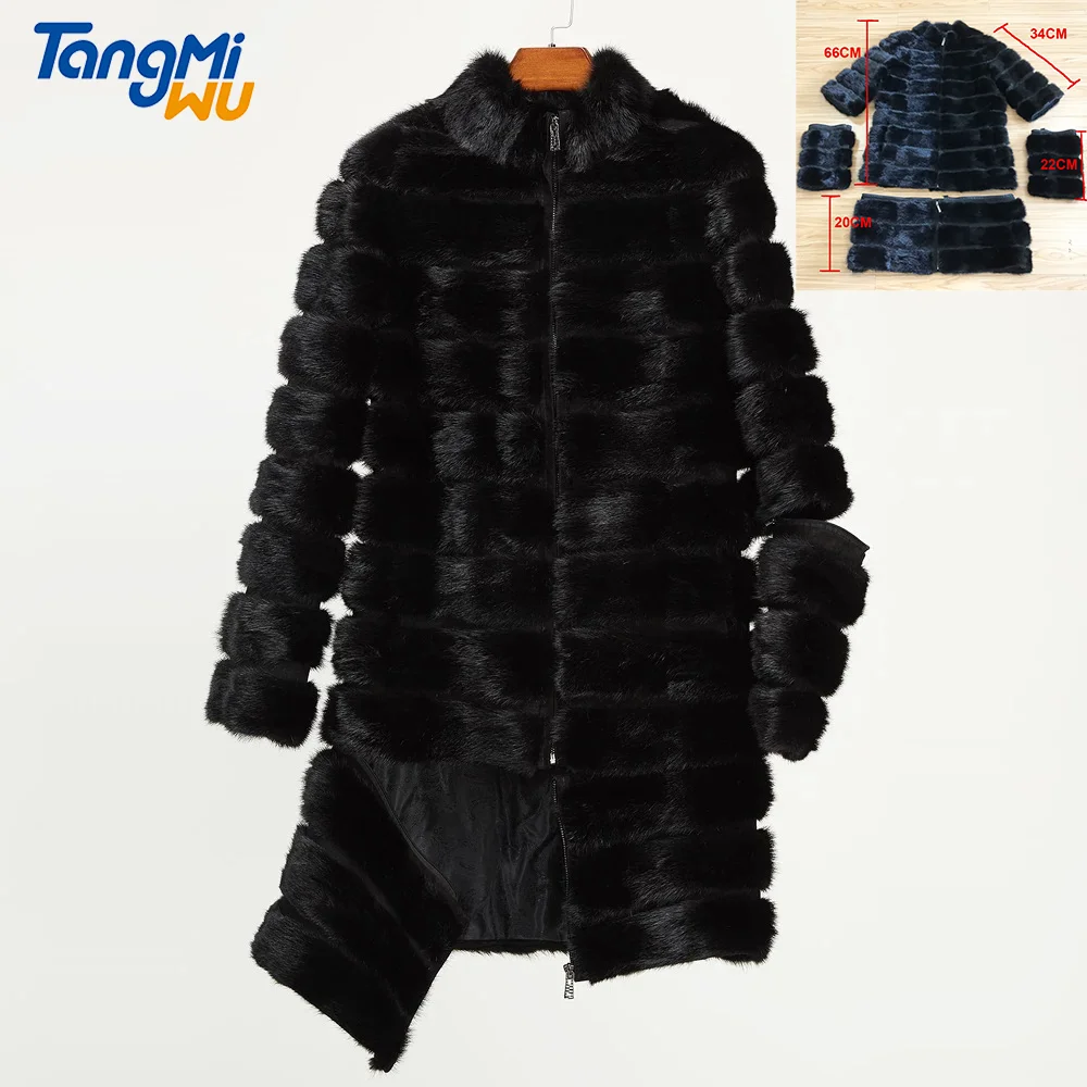 

TMW best rich luxury mink fur stripe long coat lady slim fur cloak topcoat real plus size overcoat animal womens fur coat