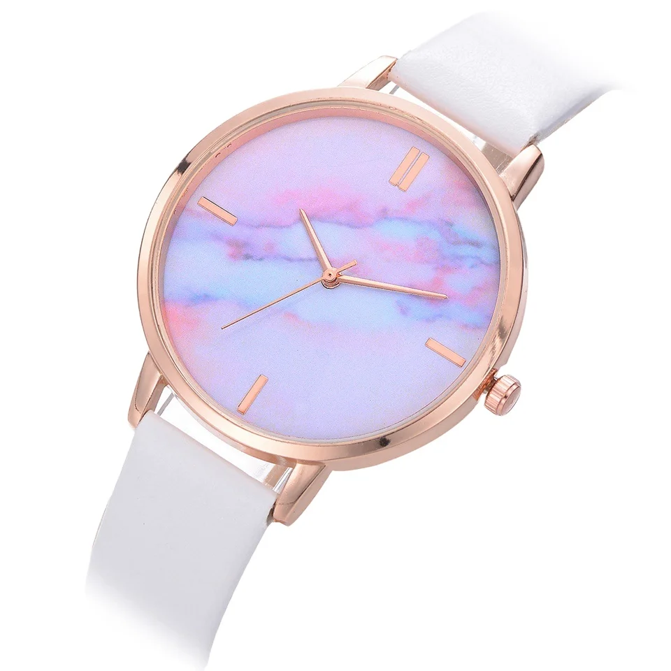 

2021 Brand Women Watches Luxury Leather Strip Marble Dial Dress Wristwatch Girls Quartz Clock Relogio feminino Watch Women, Multi colors