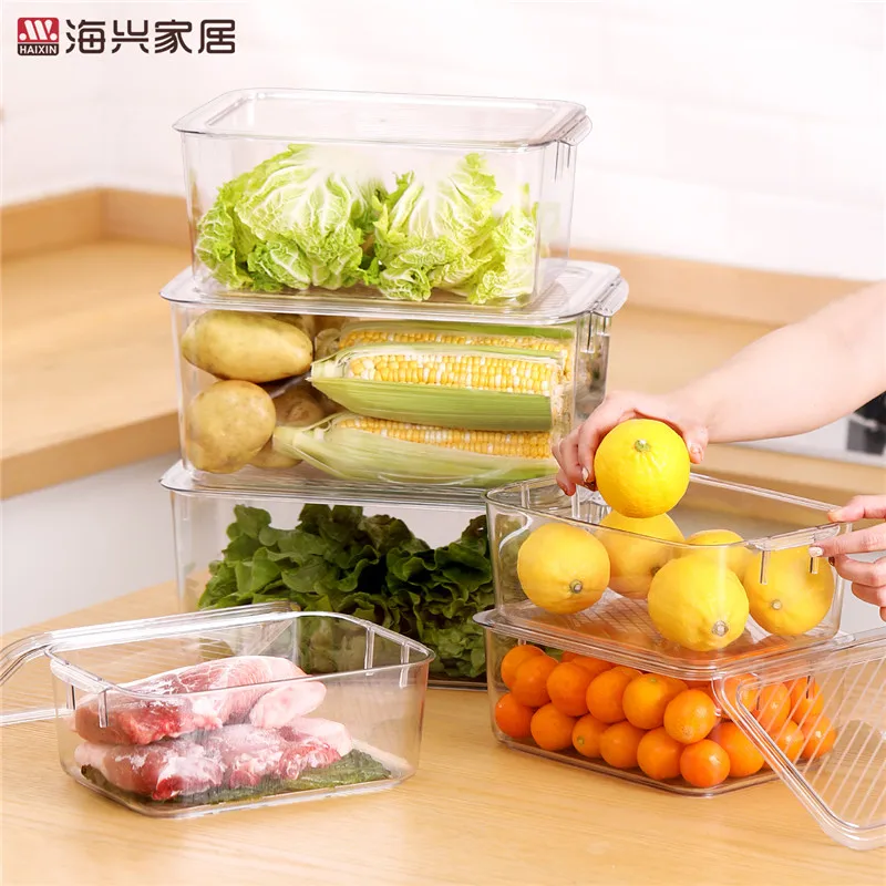 

Haixing Reusable High Quality Refrigerator Organizer Bins Plastic Freezer Containers Stackable Food Storage Bins With Handles, Transparent