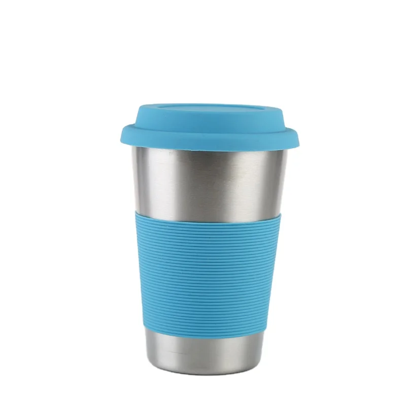 

Single wall stainless steel reusable silicone lid coffee cup beer pint cup