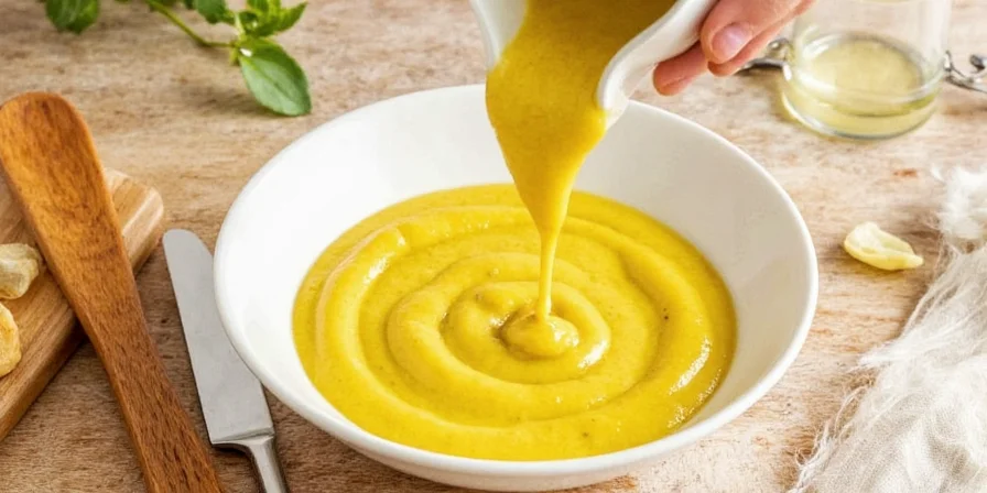 Glass jars of mustard stored in pantry