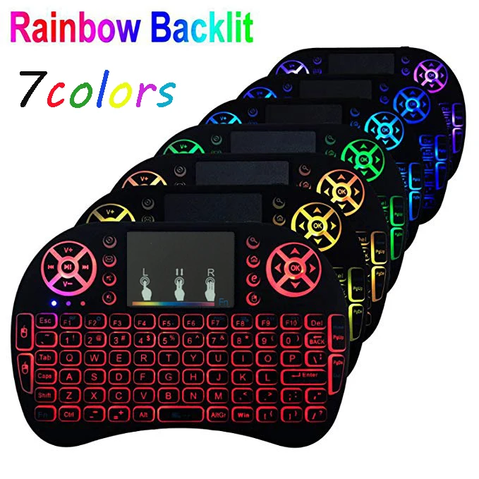 

Factory Best seller wireless 7-colors backlit Mini Keyboard i8 with Touchpad 2.4G Cheapest Remote for android tv box
