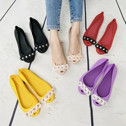 Women Flat Slip On Shoes Ladies Flower Fabric Accessories Jelly Sandals