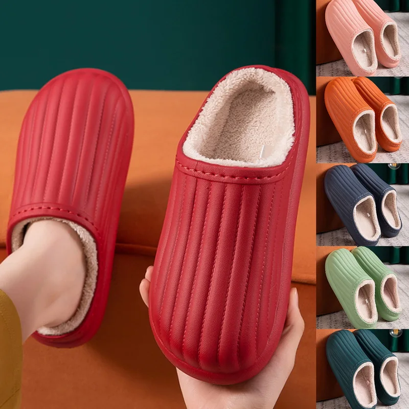 

Waterproof Non-Slip Home Slippers Winter Warm Home Women Indoor Cotton Non-slips Ladies Soft Slippers Memory Foam Couples Shoes