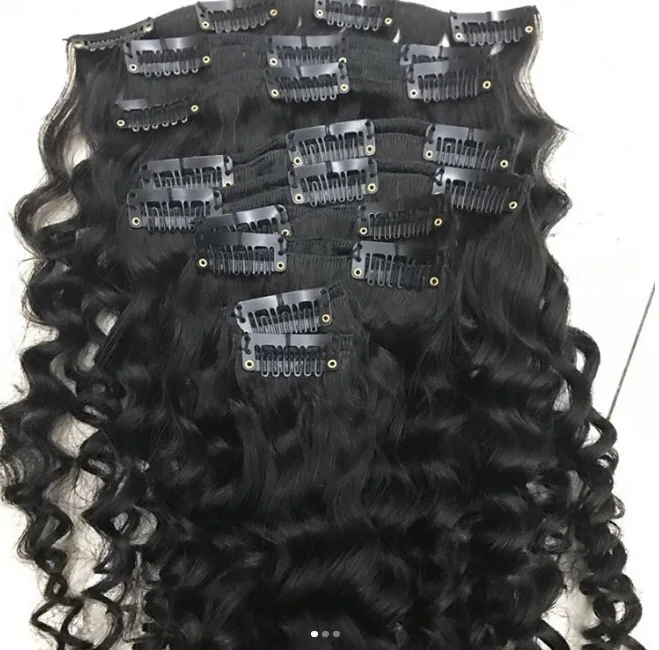 

Gold 100% peruvian human long curly clip in hair extensions, 100% european hair grey hair clip in extensions, Natural color