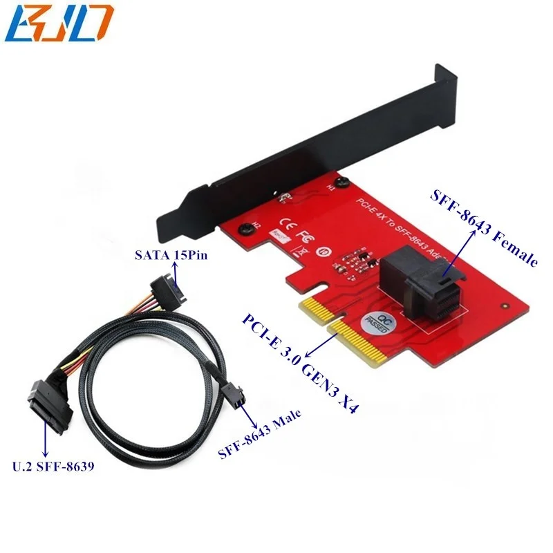 

Mini-SAS SFF-8643 to PCI Express PCI-E 4X Adapter Riser Card with SFF-8643 to SFF-8639 Data Cable 0.5M for 2.5" Nvme U.2 SSD