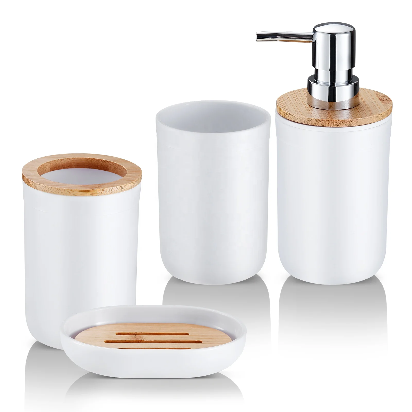 

Nordic 4Pcs/Set Bathroom Accessories Sets Toothbrush Holder Soap Case Shampoo Bottle Toothbrush Cup, White/black