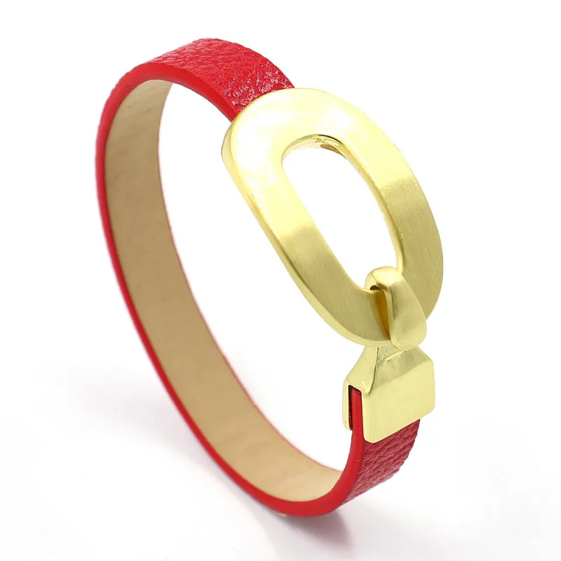 

Simple Lychee Pattern PU Leather Bracelets Gold Alloy Buckle Fashion Girls Gifts 10 Colors Options, Green,red,blue,navy,beige