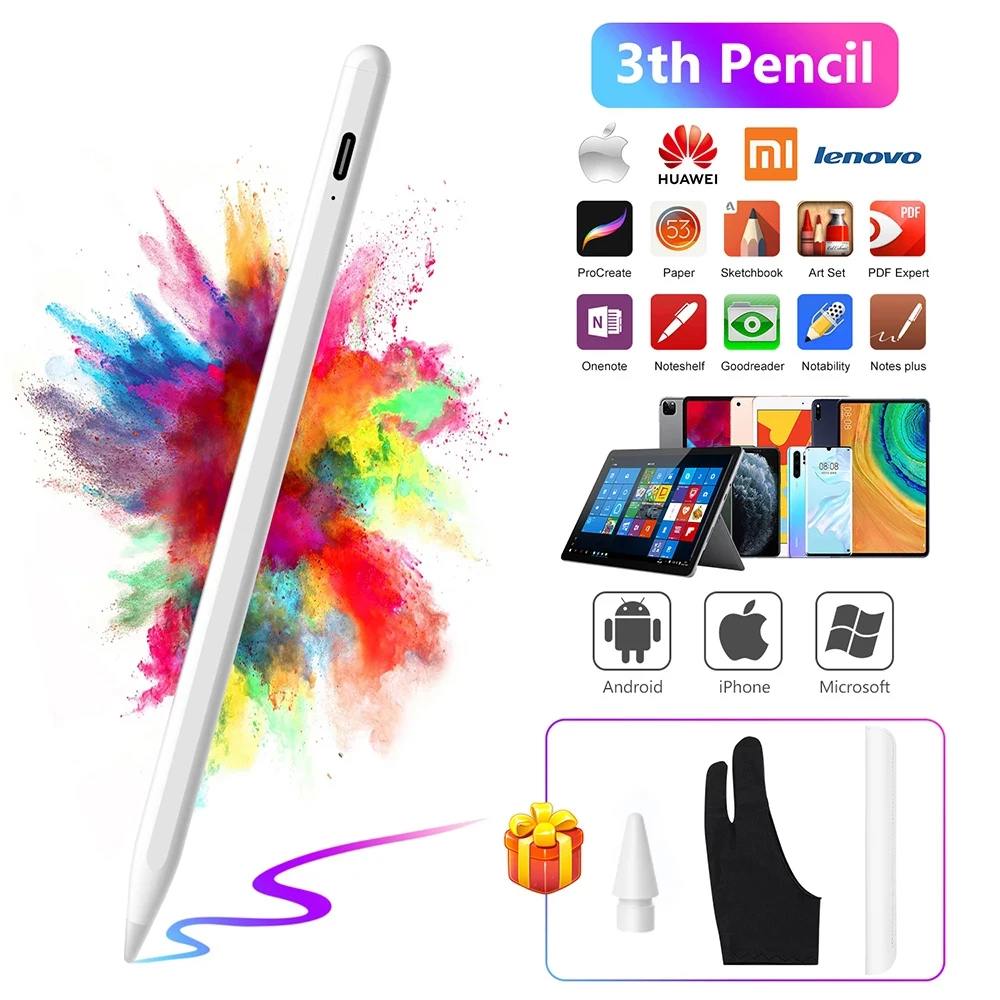 

New High Technology White Capacitiv Rechargeable S Touch Screen Active Stylus Pen For Laptop Android Apple Tablet