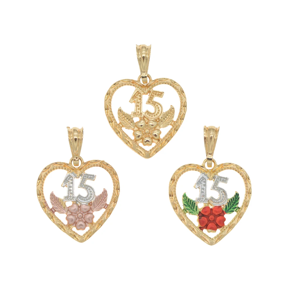 

Number 15 heart shaped pendants for jewelry making 18K gold filled pendants and charms