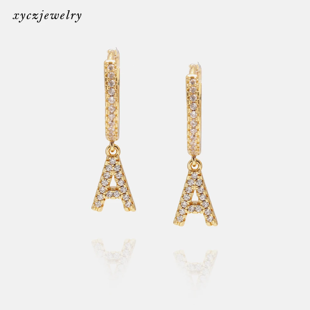 

Classic white zircon 26 alphabet birthday party gift letter drop earrings
