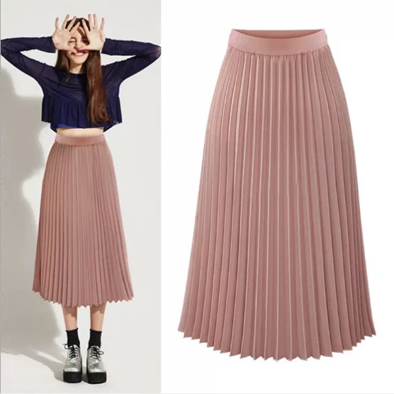 
Women A Line Chiffon Pleated Midi Skirt 