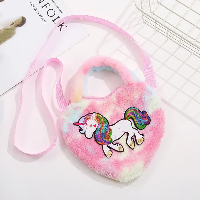 

women's Cross carrying one shoulder bag for kids cartoon Plush Unicorn bag one shoulder girl's bag cute handbag, Picture