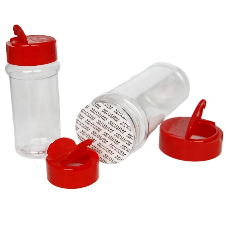 

9 oz 250ml Spice Containers clear plastic PET spice seasoning jars storage bottles with red sifter spoon Lids