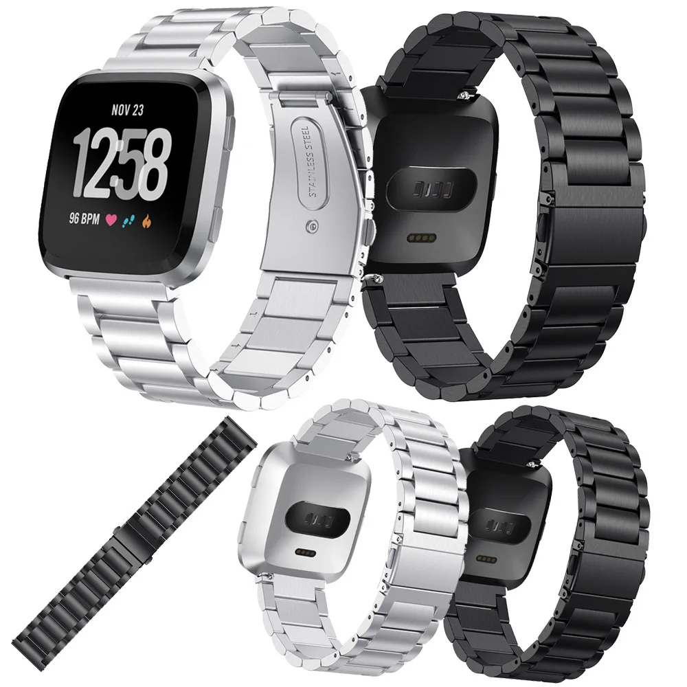 

Classic Three Beads Link Stainless Steel Metal Watch Band Strap Replacement for Fitbit Versa / versa lite