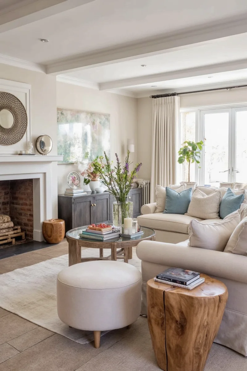 Dense patterned rug in a high-traffic living room with kids playing and dog resting nearby