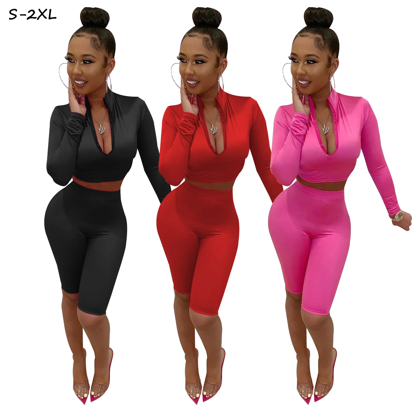 

2022 New Arrivals Spring Clothings For Women Sweatsuit Set Tracksuit Crop Top 2 Piece Set Two Piece Set