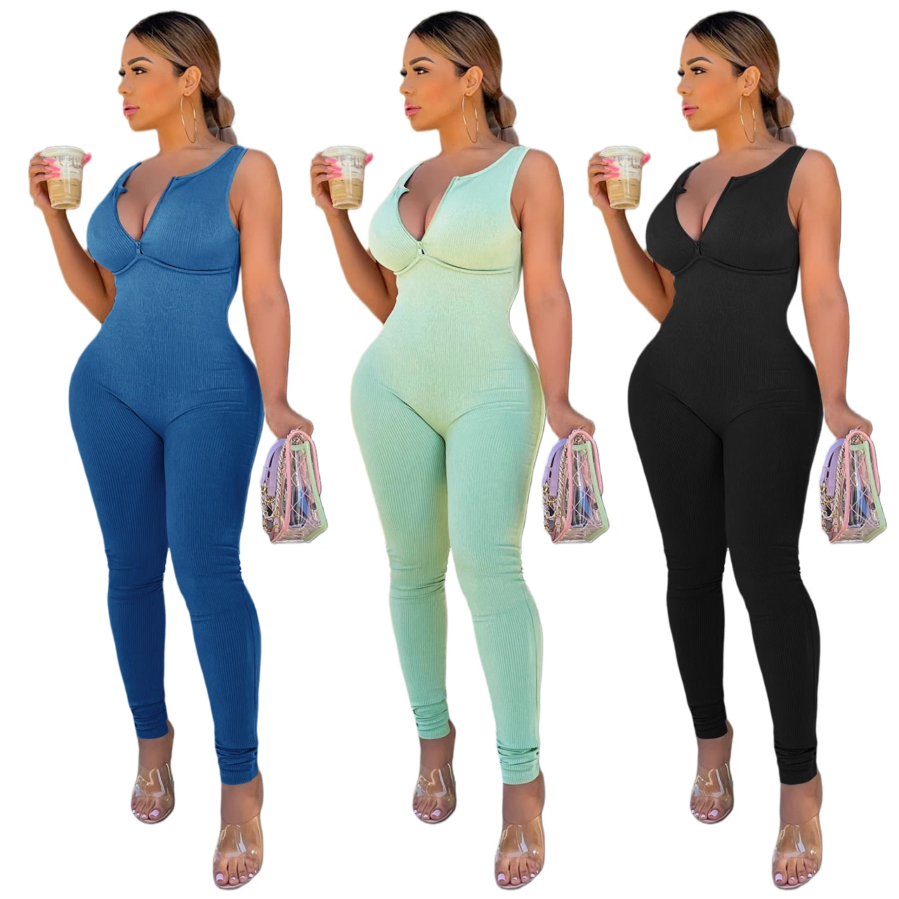 

solid color casual bodycon jumpsuit and romper one piece jumpsuit wholesale clothing