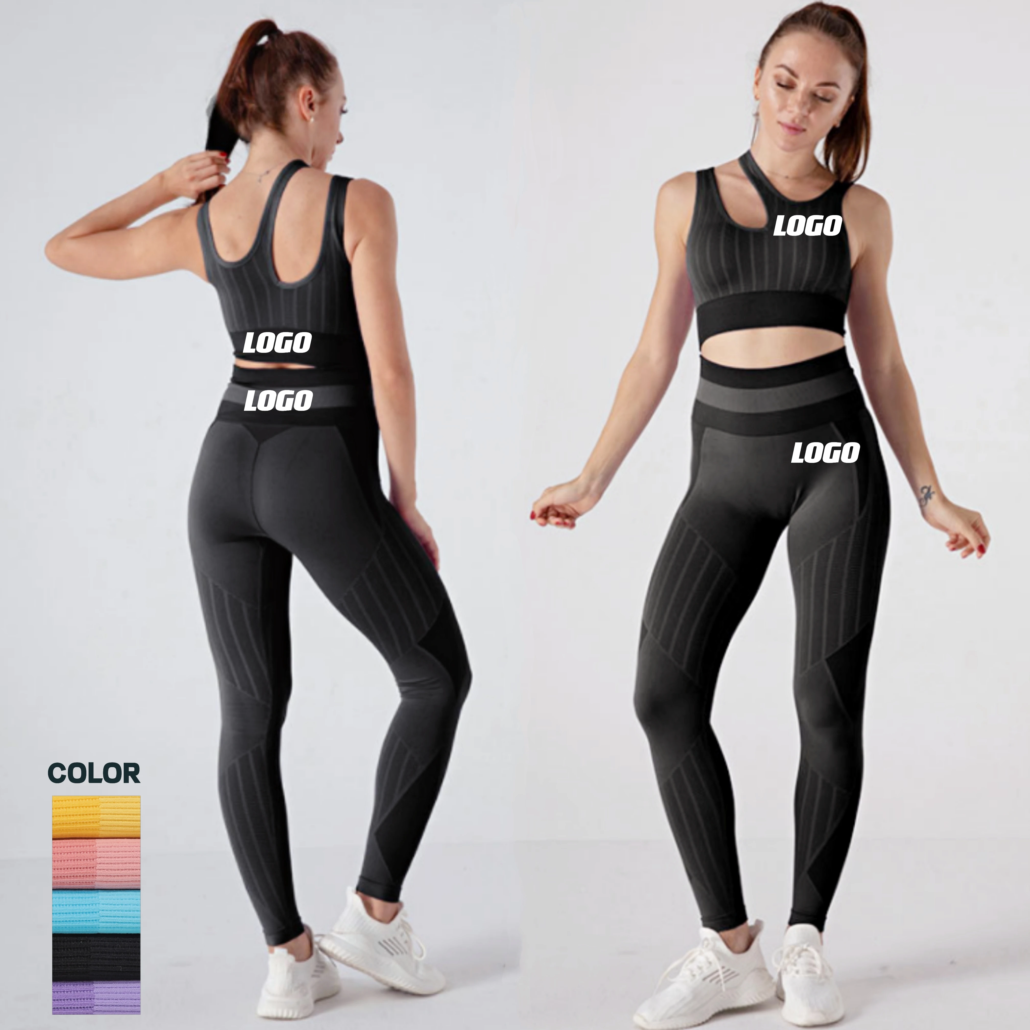 

Customer Logo Seamless Sportswear Gym One Shoulder Sport Bra and Yoga Pant Leggings Set Workout Sport Suit, As shown