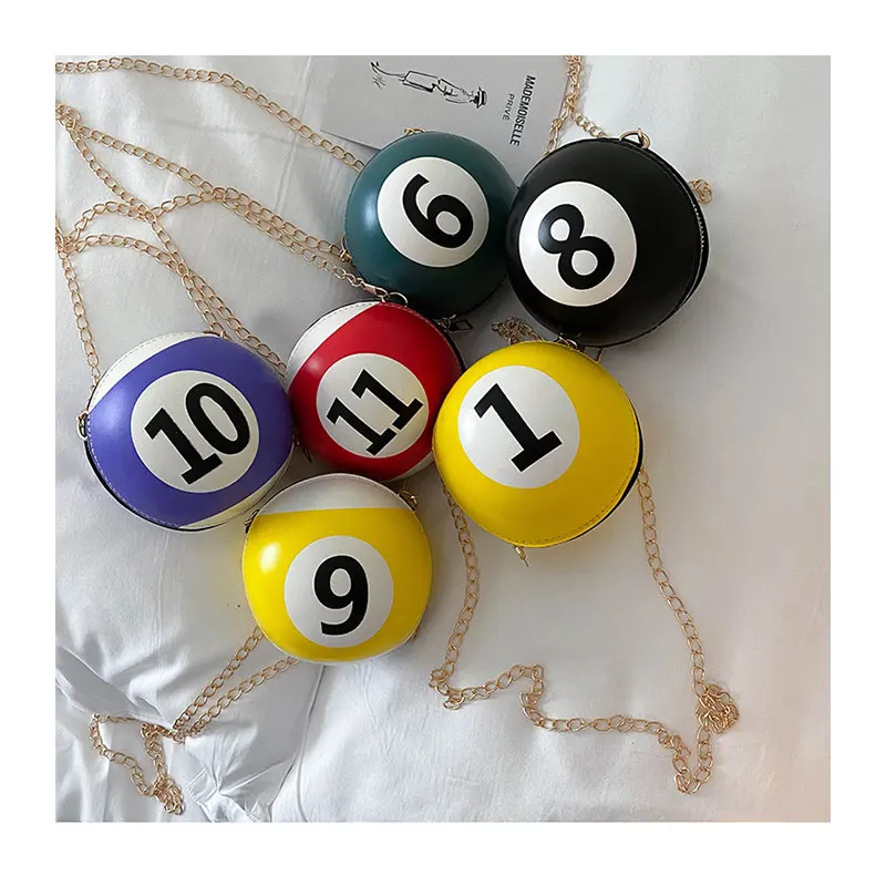 

2021 fancy cute mini round crossbody billiards ball bag women crossbody shoulder chain bag purse and handbag for girls