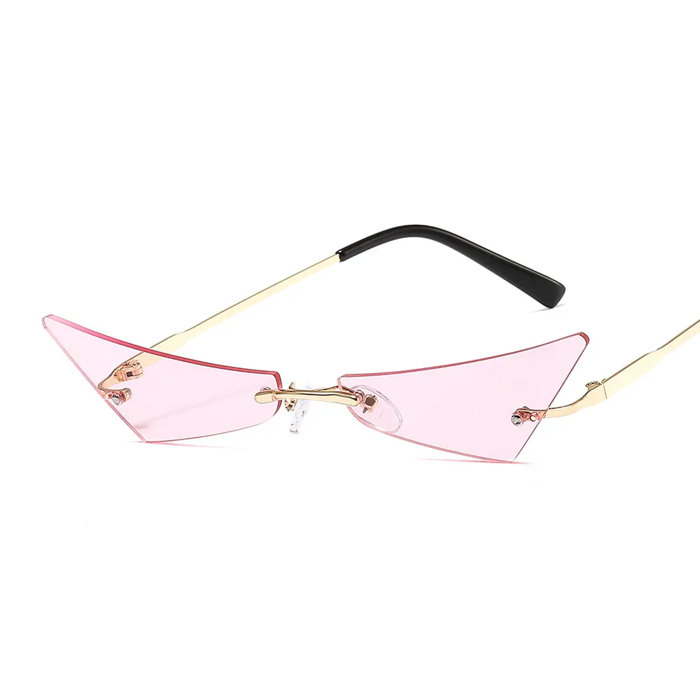 

Personalized Small Frame Cat Eye Shape Frameless Metal Colorful Marine Piece Fashion Sunglasses For Men And Women