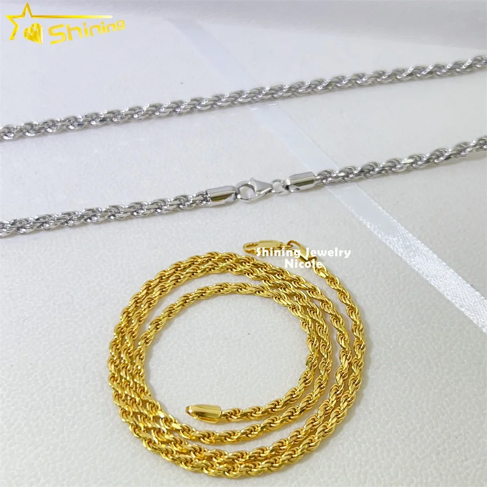 

Wholesale price solid silver jewelry 1.2mm 1.3mm 2mm 3mm 4mm gold plated necklace 925 sterling silver rope chain