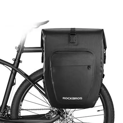 

CBR ODM AS-001 Waterproof Dry PVC Tarpaulin 27L Seamless Bicycle Rack Grocery Carrier Double Rear Bag TPU Cycling Bike Panniers, Black, black gold