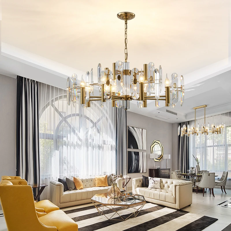 Hotel living room dining room luxury up and down glass tube chandelier lamp brass finish pendant light