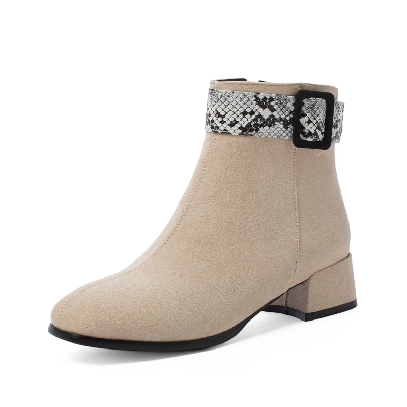 

winter round head splicing belt buckle Side Zipper Thick heel Ladies'boots