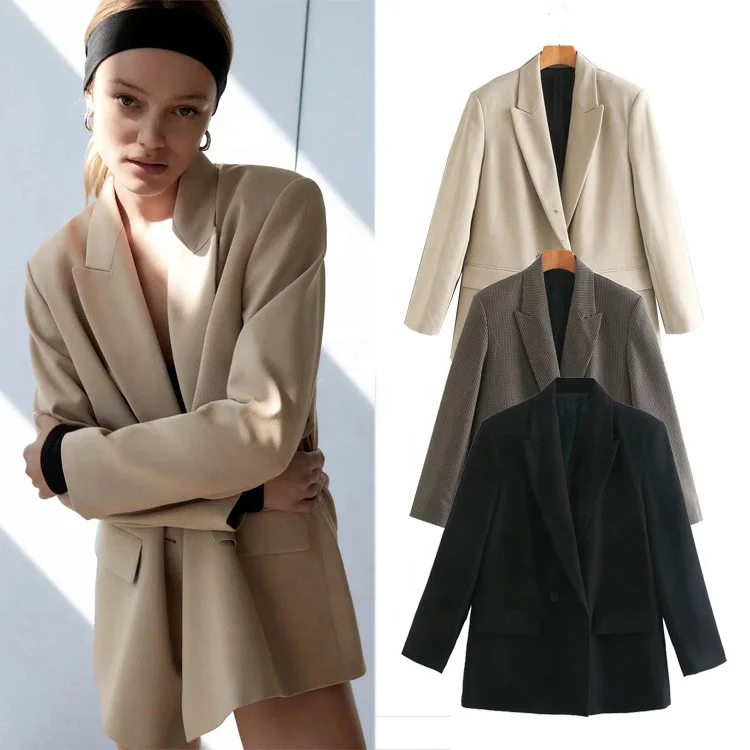 

Latest Fashion Long Sleeve Double-breasted Suits Casual Women Loose Blazer