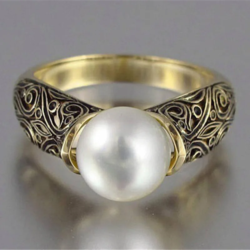 

Vintage Inlaid Exquisite Synthetic Pearl Ladies Ring