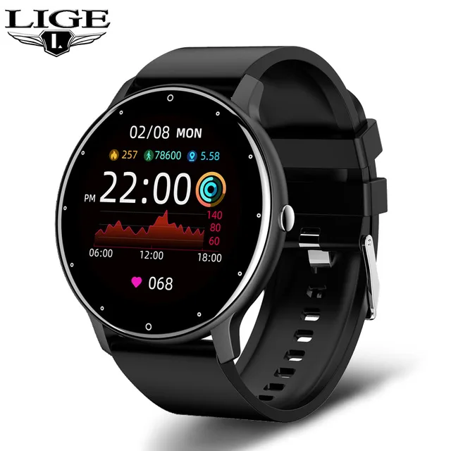 

LIGE New Smart Watch Men Full Touch Screen Sport Fitness Watch IP67 Waterproof Blue tooth For Android ios smartwatch Men+box, 7colors