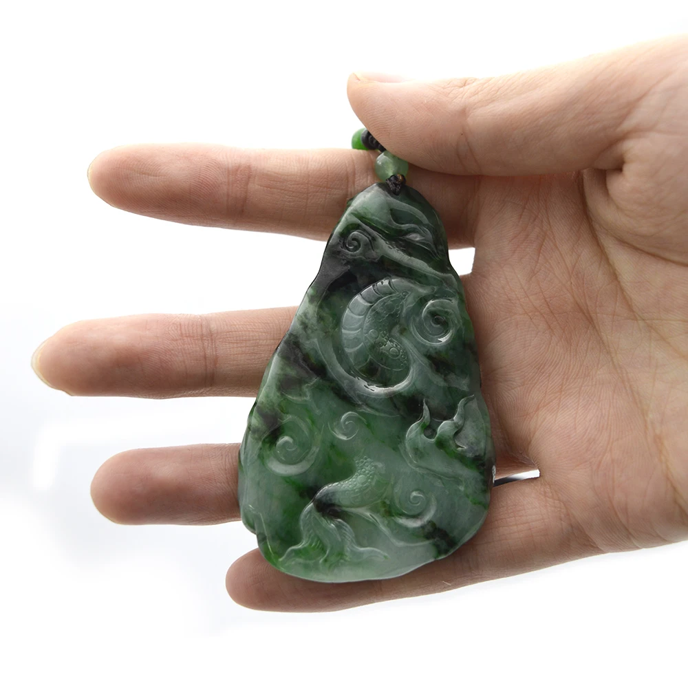 

Natural Green Burma Jadeite Jade Carved Chinese Dragon Pendants
