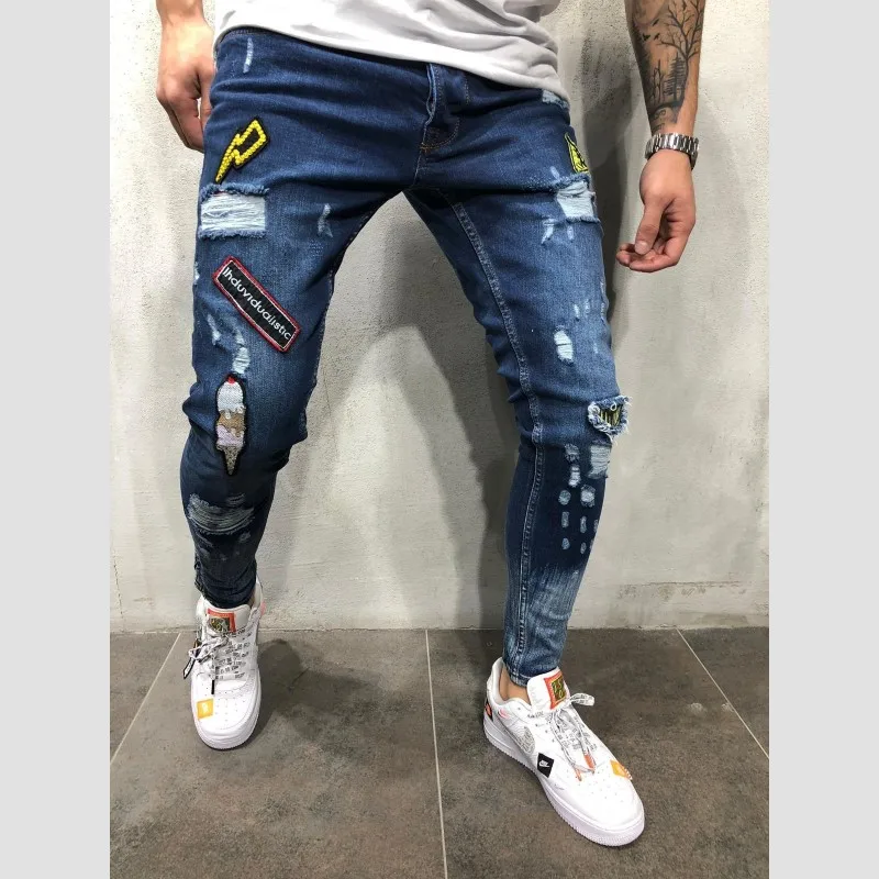 

Hole Embroidery Ripped Mens Jeans Trousers Men's Casual Thin Summer Denim Pants Classic Cowboys Young Man