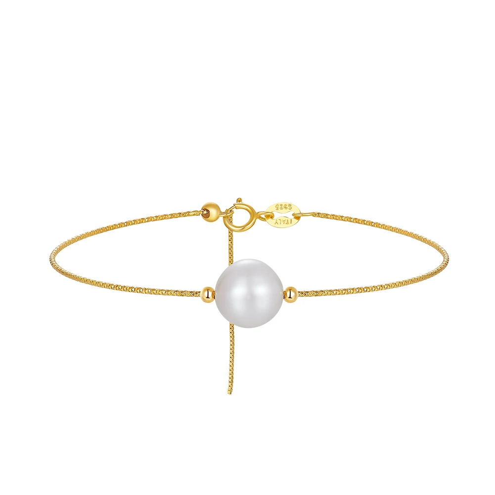 GPB35 RINNTIN Dainty Pearl Chain Bracelets Fine Jewelry 925 Sterling Silver 14K Gold Bracelet for Women Adjustable
