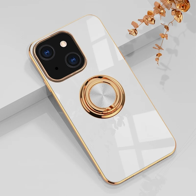 

New Design 6D Electroplating Full Coverage Silicone Mobile Cell Phone Case Cover with Magnetic Ring Holder For iPhone Series